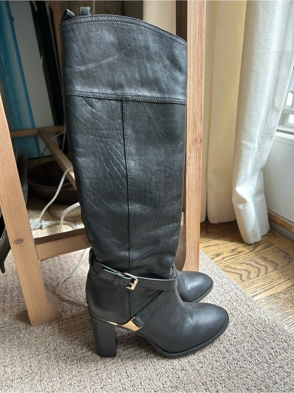 Tory Burch Livingston Black Leather Boots with Gold Accent (Originally $550)